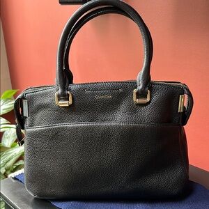 Calvin Klein Black Leather Satchel with Structured Design